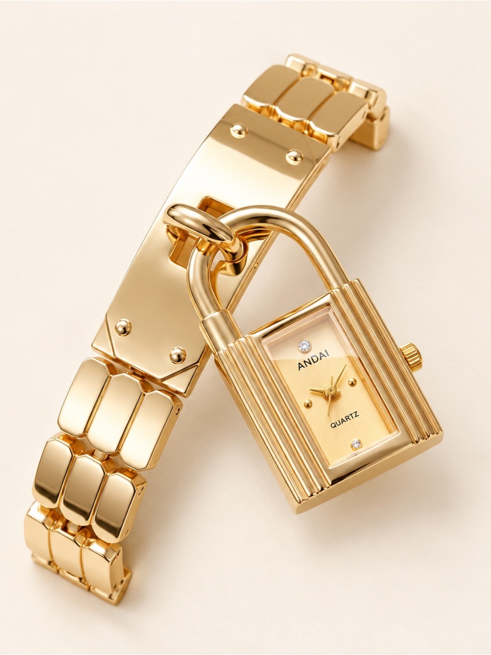 Luxury Gold Padlock Charm Bracelet Watch - Picture 3 of 8